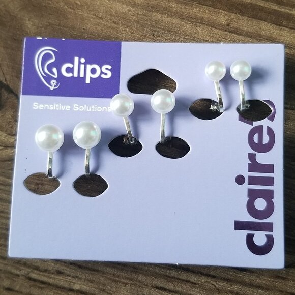 Claire's Clip-on Bob Stud Earrings Set - 3 Pairs - Picture 1 of 4